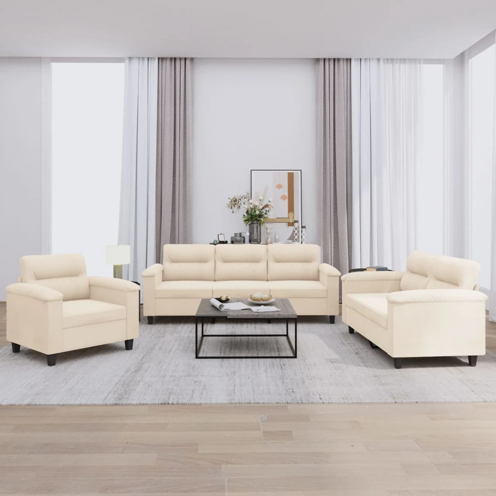 Sofa Sofos komplektas su pagalvėlėmis, 3 dalių, smėlio, audinys