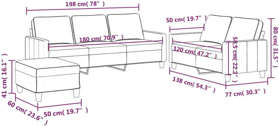 Sofa Sofos komplektas su pagalvėlėmis, 3 dalių, rožinis, aksomas