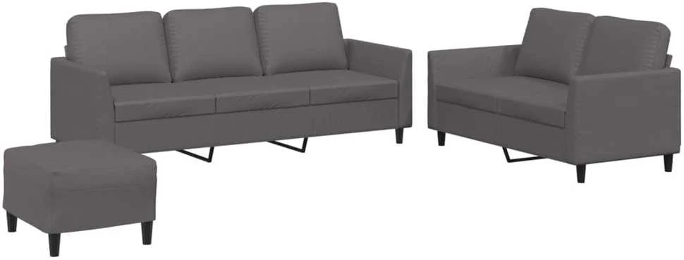 Sofa Sofos komplektas su pagalvėlėmis, 3 dalių, pilkas, dirbtinė oda