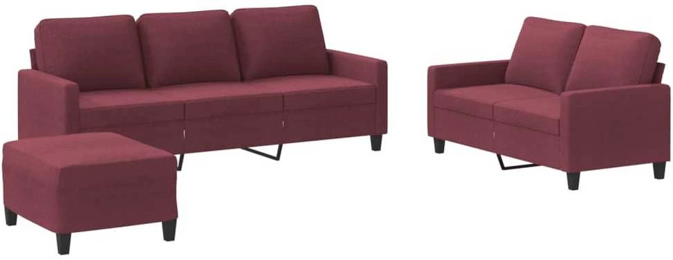 Sofa Sofos komplektas su pagalvėlėmis, 3 dalių, vyno, audinys