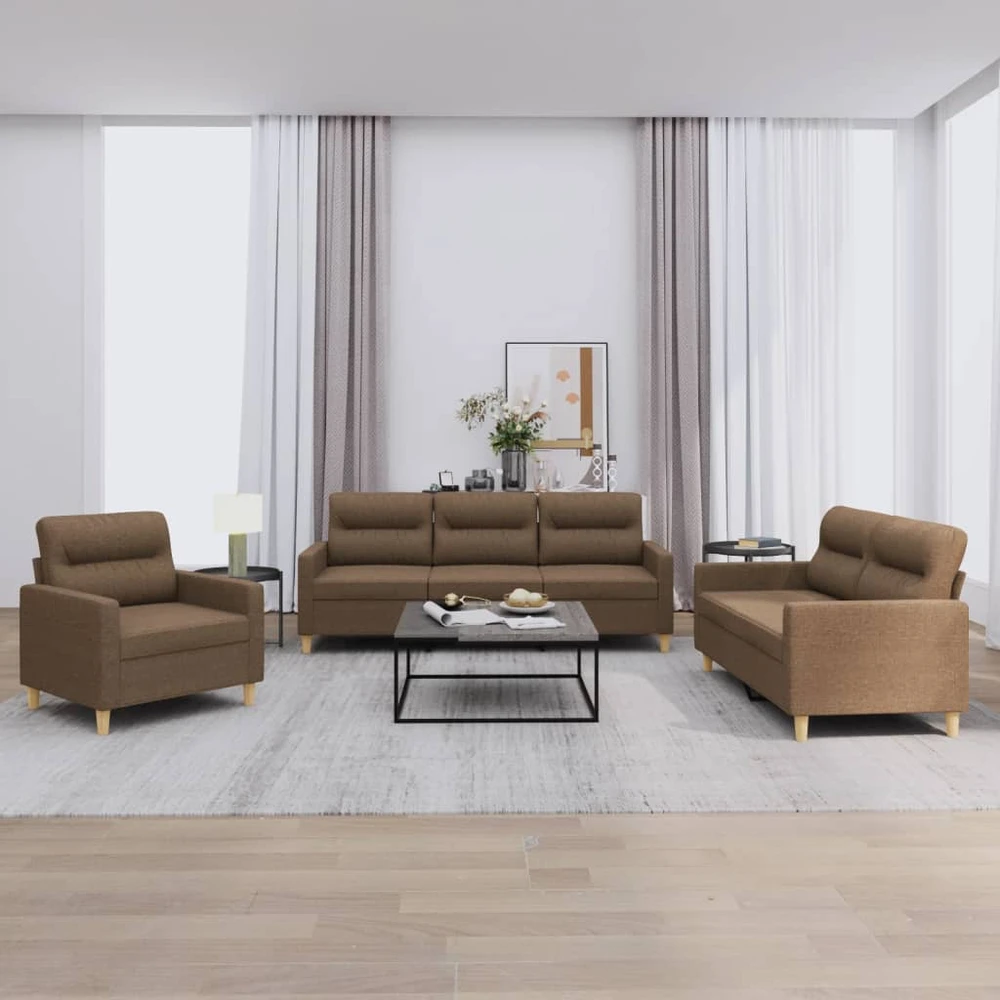 Sofa Sofos komplektas su pagalvėlėmis, 3 dalių, rudas, audinys