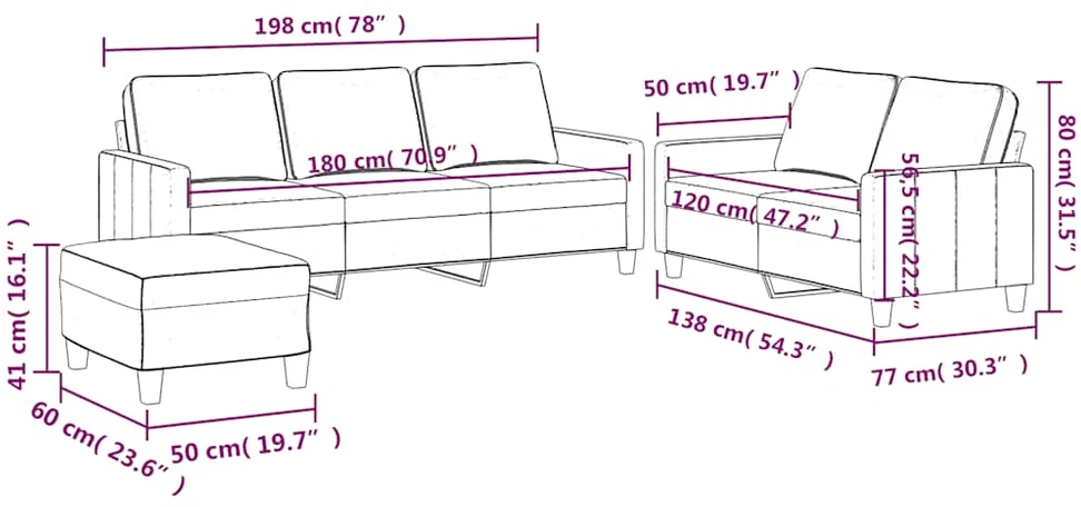 Sofa Sofos komplektas su pagalvėlėmis, 3 dalių, geltonas, aksomas