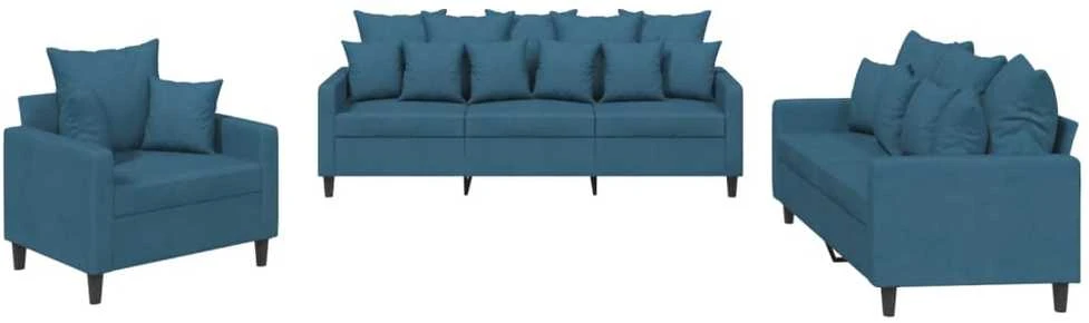 Sofa Sofos komplektas su pagalvėlėmis, 3 dalių, mėlynas, aksomas