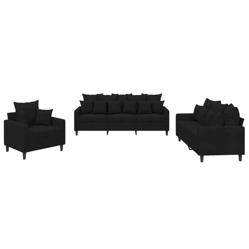 Sofa Sofos komplektas su pagalvėlėmis, 3 dalių, juodas, aksomas