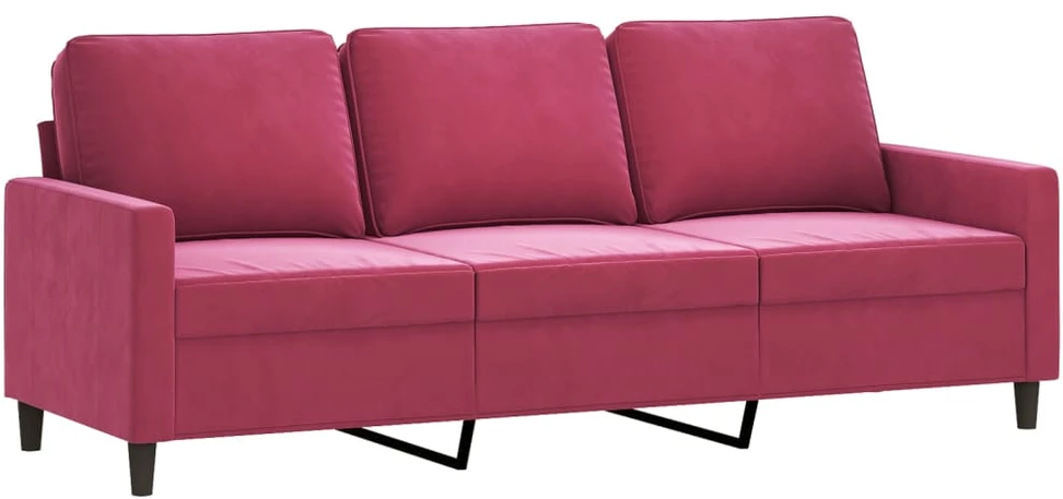 Sofa Sofos komplektas su pagalvėlėmis, 3 dalių, vyno, aksomas