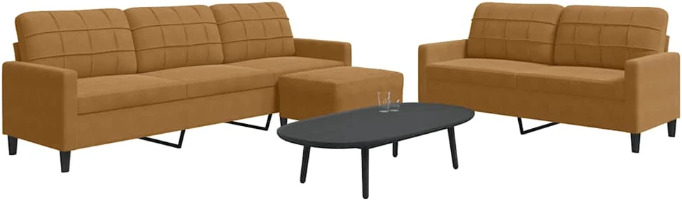 Sofa Sofos komplektas su pagalvėlėmis, 3 dalių, rudas, aksomas