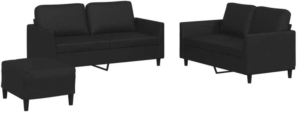 Sofa Sofos komplektas su pagalvėlėmis, 3 dalių, juodas, dirbtinė oda