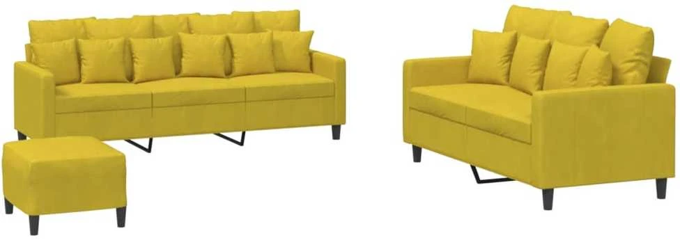 Sofa Sofos komplektas su pagalvėlėmis, 3 dalių, geltonas, aksomas
