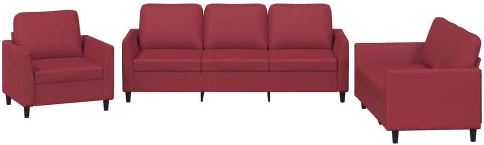 Sofa Sofos komplektas su pagalvėlėmis, 3 dalių, vyno, dirbtinė oda