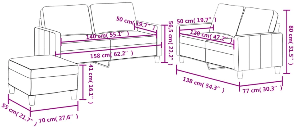 Sofa Sofos komplektas su pagalvėlėmis, 3 dalių, vyno, dirbtinė oda