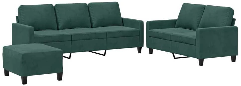 Sofa Sofos komplektas su pagalvėlėmis, 3 dalių, žalias, aksomas