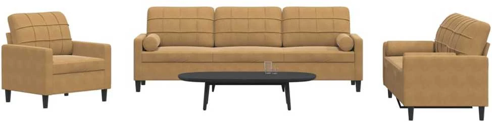 Sofa Sofos komplektas su pagalvėlėmis, 3 dalių, rudas, aksomas