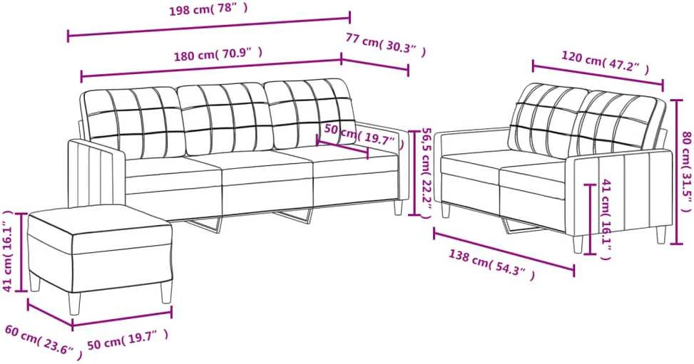 Sofa Sofos komplektas su pagalvėlėmis, 3 dalių, kreminis, audinys