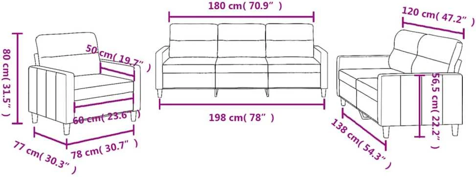 Sofa Sofos komplektas su pagalvėlėmis, 3 dalių, juodas, audinys