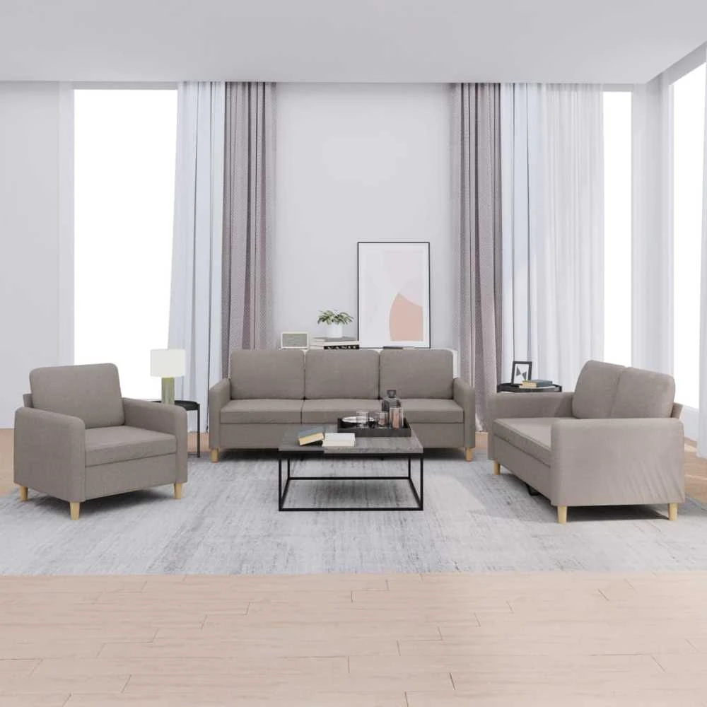 Sofa Sofos komplektas su pagalvėlėmis, 3 dalių, taupe, audinys