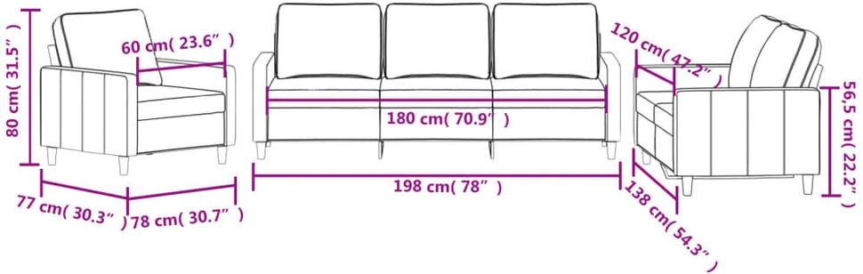 Sofa Sofos komplektas su pagalvėlėmis, 3 dalių, pilkas, aksomas