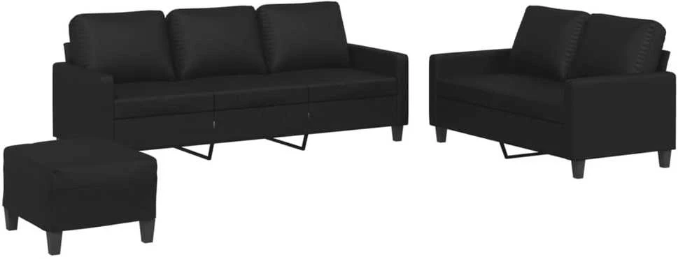 Sofa Sofos komplektas su pagalvėlėmis, 3 dalių, juodas, dirbtinė oda
