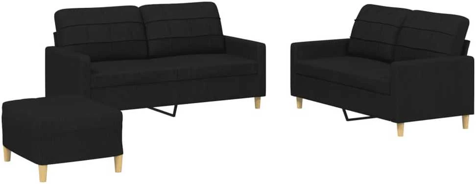 Sofa Sofos komplektas su pagalvėlėmis, 3 dalių, juodas, audinys