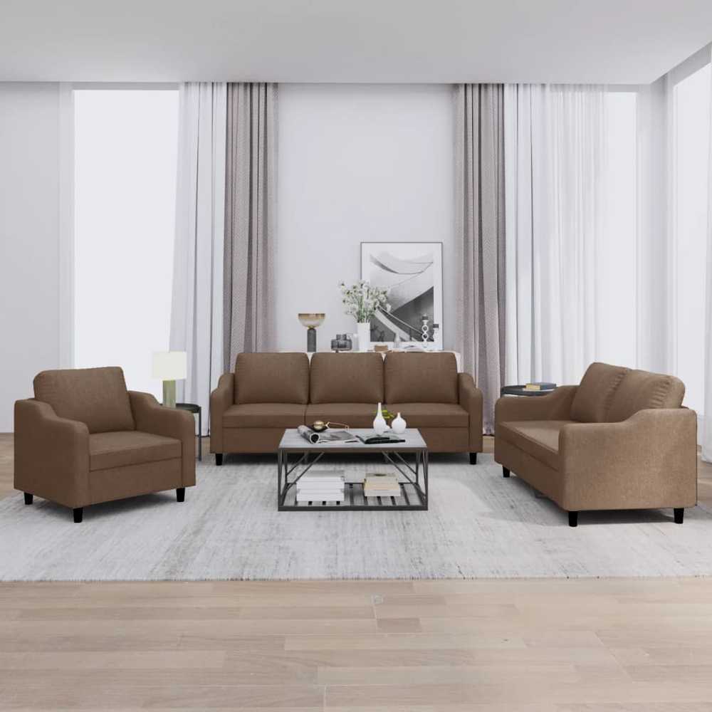 Sofa Sofos komplektas su pagalvėlėmis, 3 dalių, rudas, audinys