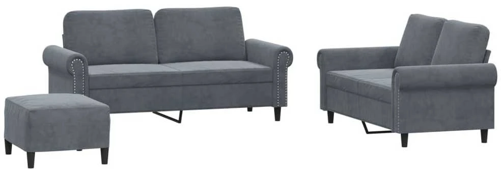 Sofa Sofos komplektas su pagalvėlėmis, 3 dalių, pilkas, aksomas
