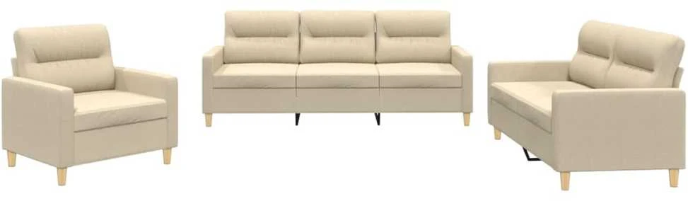Sofa Sofos komplektas su pagalvėlėmis, 3 dalių, kreminis, audinys