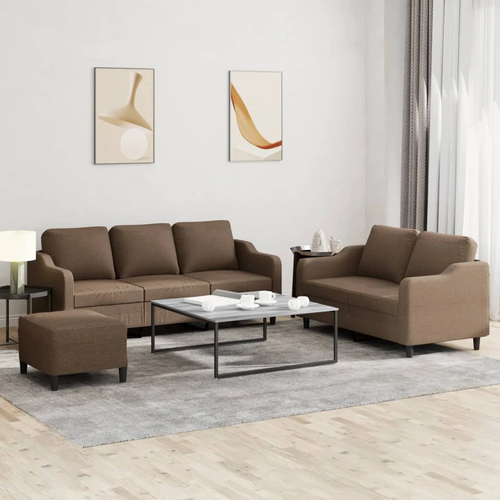 Sofa Sofos komplektas su pagalvėlėmis, 3 dalių, rudas, audinys