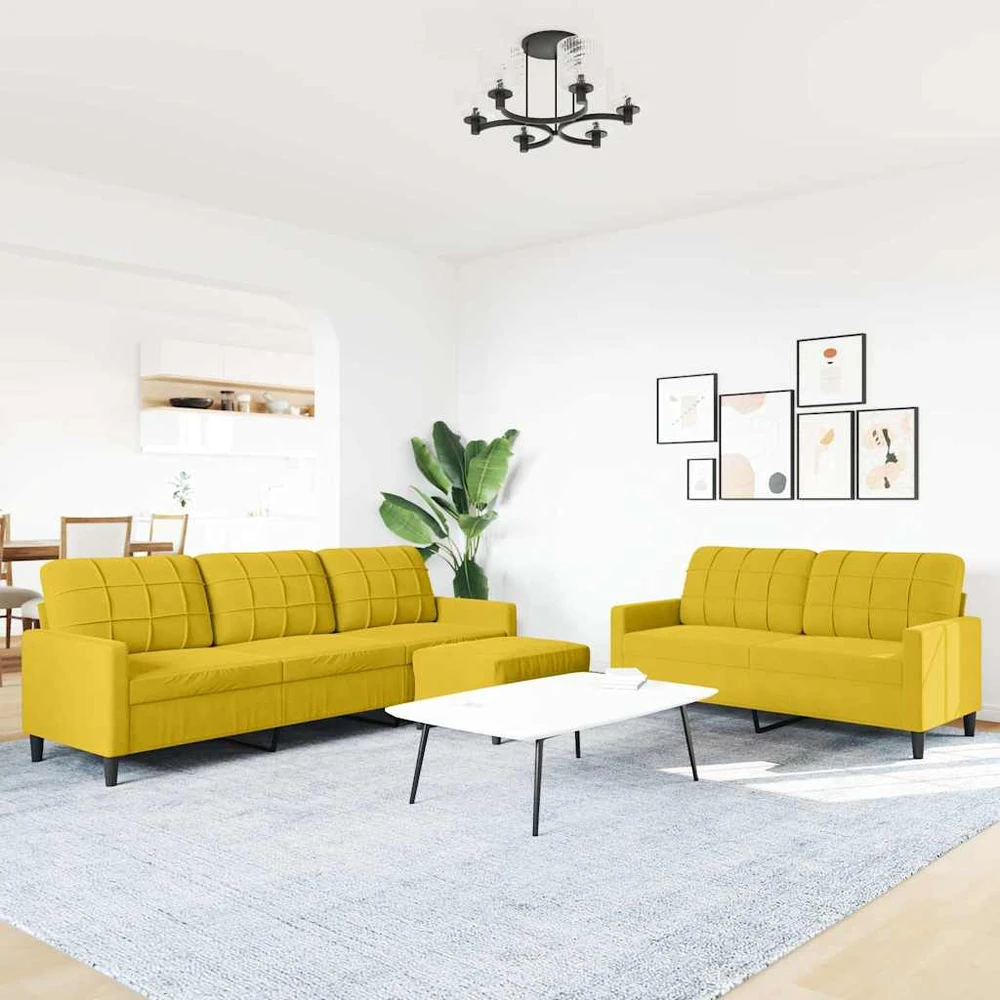 Sofa Sofos komplektas su pagalvėlėmis, 3 dalių, geltonas, aksomas