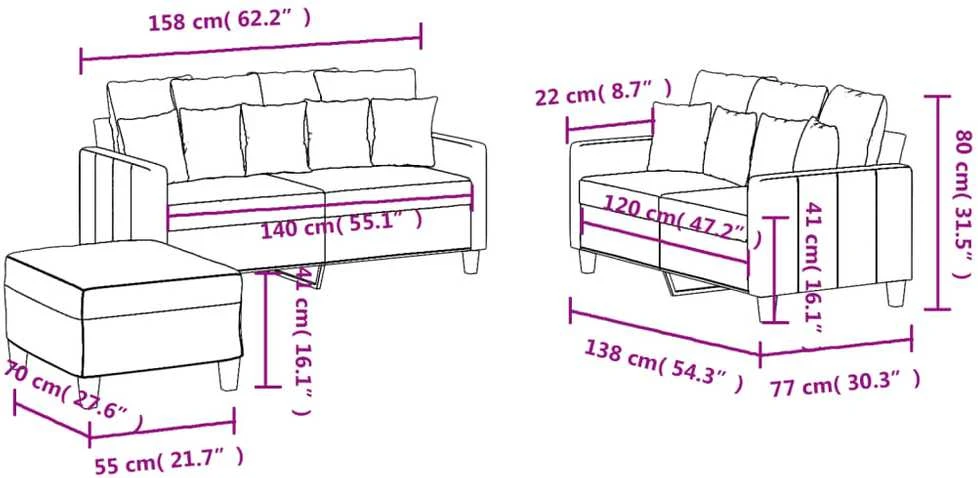 Sofa Sofos komplektas su pagalvėlėmis, 3 dalių, juodas, audinys