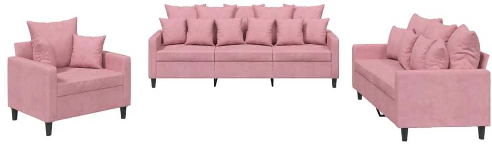 Sofa Sofos komplektas su pagalvėlėmis, 3 dalių, rožinis, aksomas