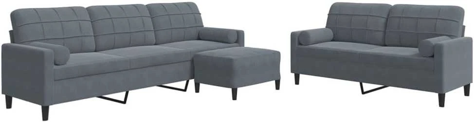 Sofa Sofos komplektas su pagalvėlėmis, 3 dalių, pilkas, aksomas