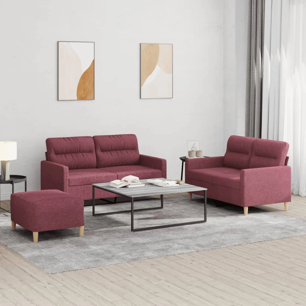 Sofa Sofos komplektas su pagalvėlėmis, 3 dalių, vyno, audinys