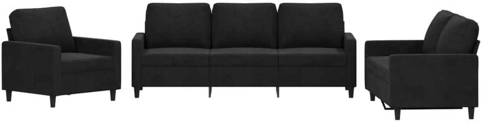 Sofa Sofos komplektas su pagalvėlėmis, 3 dalių, juodas, aksomas