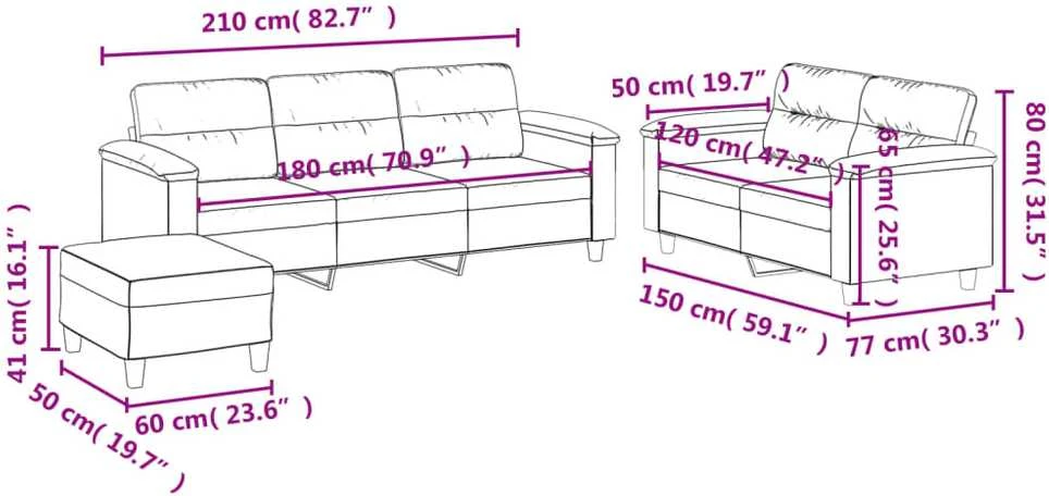 Sofa Sofos komplektas su pagalvėlėmis, 3 dalių, juodas, audinys