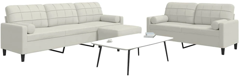 Sofa Sofos komplektas su pagalvėlėmis, 3 dalių, kreminis, aksomas