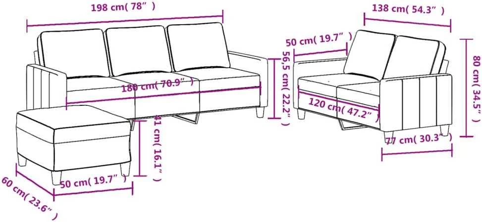 Sofa Sofos komplektas su pagalvėlėmis, 3 dalių, rudas, audinys