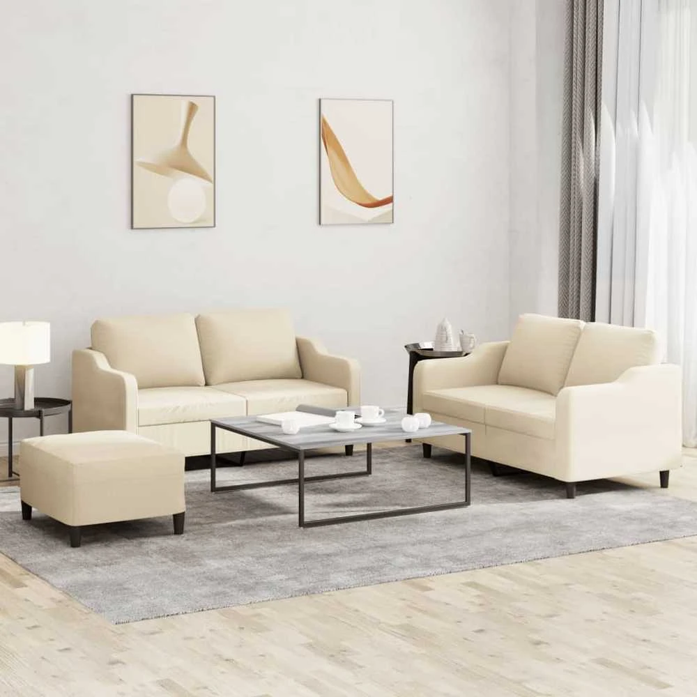 Sofa Sofos komplektas su pagalvėlėmis, 3 dalių, kreminis, audinys