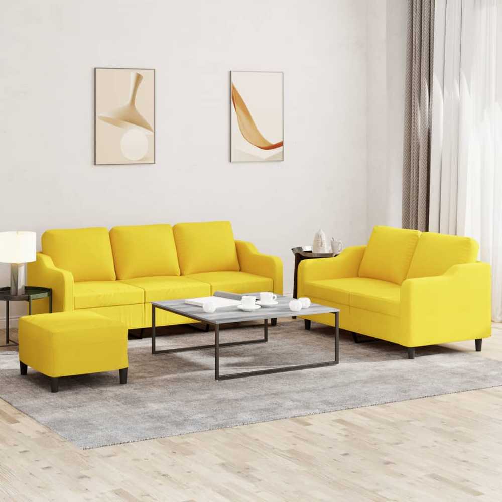 Sofa Sofos komplektas su pagalvėlėmis, 3 dalių, geltonas, audinys