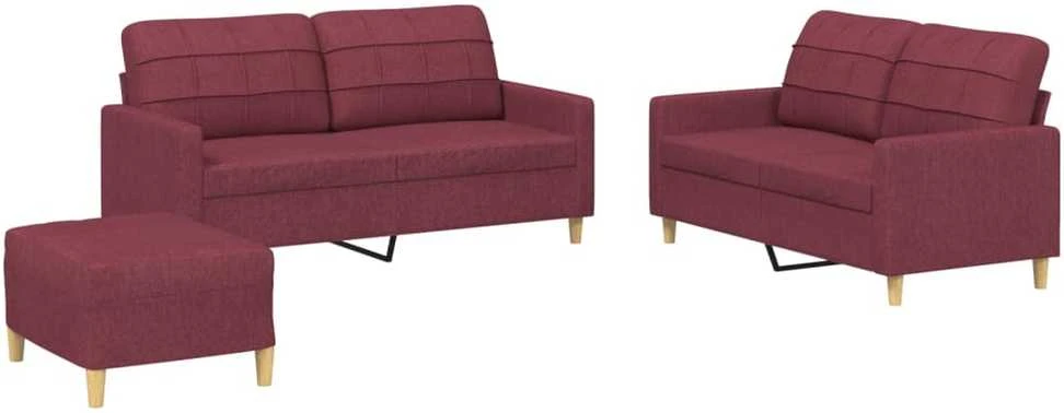 Sofa Sofos komplektas su pagalvėlėmis, 3 dalių, vyno, audinys