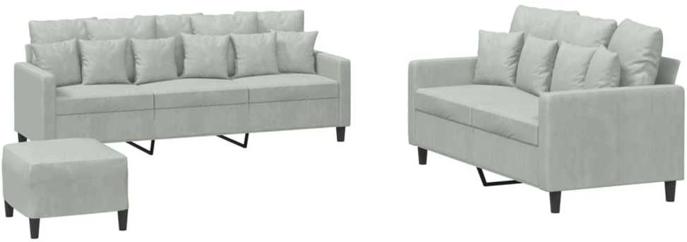 Sofa Sofos komplektas su pagalvėlėmis, 3 dalių, pilkas, aksomas