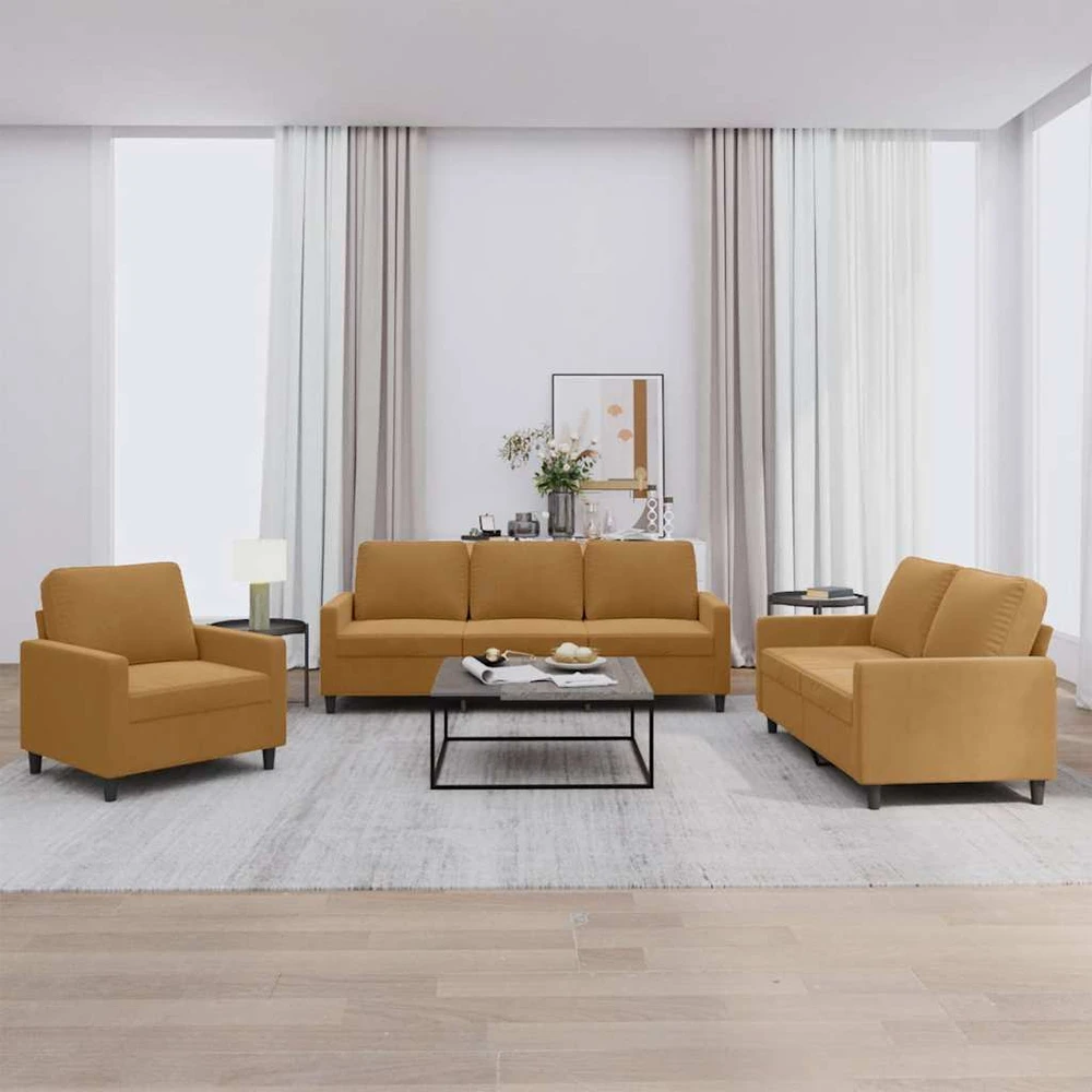 Sofa Sofos komplektas su pagalvėlėmis, 3 dalių, rudas, aksomas