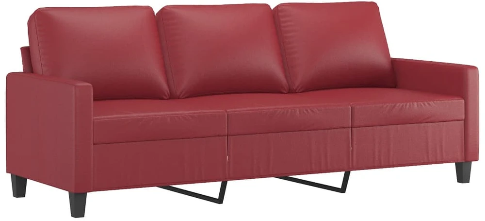 Sofa Sofos komplektas su pagalvėlėmis, 3 dalių, vyno, dirbtinė oda