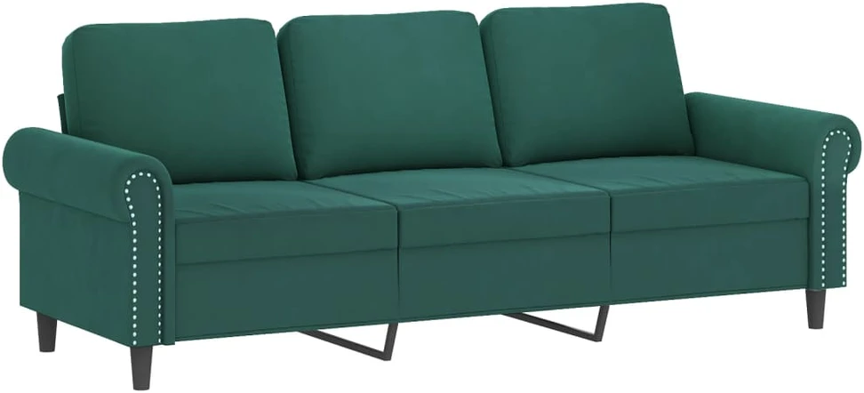 Sofa Sofos komplektas su pagalvėlėmis, 3 dalių, žalias, aksomas