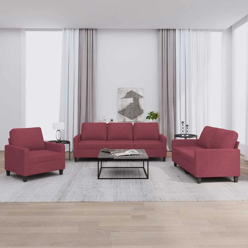 Sofa Sofos komplektas su pagalvėlėmis, 3 dalių, vyno, audinys