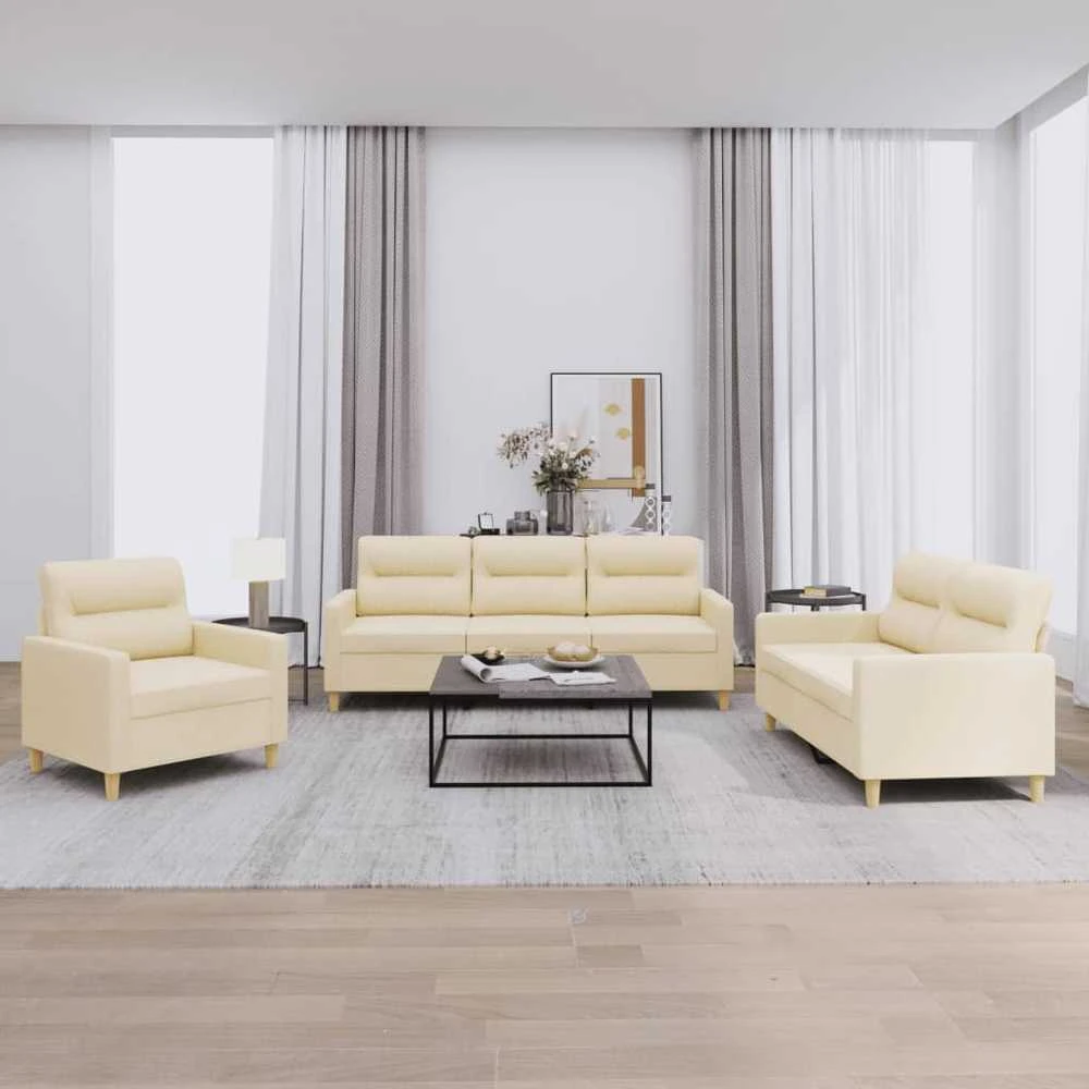 Sofa Sofos komplektas su pagalvėlėmis, 3 dalių, kreminis, audinys