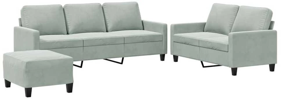 Sofa Sofos komplektas su pagalvėlėmis, 3 dalių, pilkas, aksomas