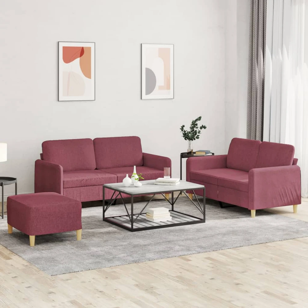 Sofa Sofos komplektas su pagalvėlėmis, 3 dalių, vyno, audinys