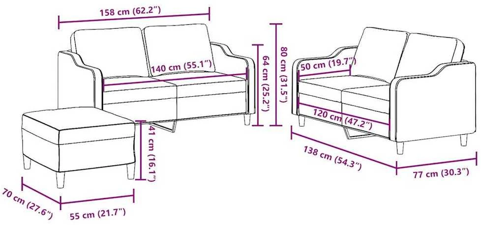Sofa Sofos komplektas su pagalvėlėmis, 3 dalių, juodas, audinys