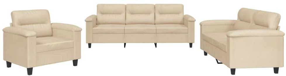 Sofa Sofos komplektas su pagalvėlėmis, 3 dalių, kreminis, audinys