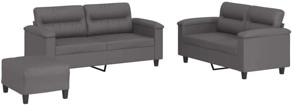 Sofa Sofos komplektas su pagalvėlėmis, 3 dalių, pilkas, dirbtinė oda