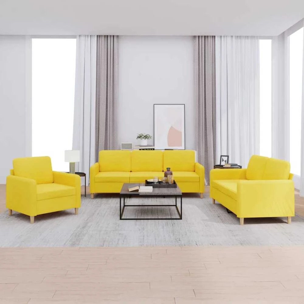 Sofa Sofos komplektas su pagalvėlėmis, 3 dalių, geltonas, audinys
